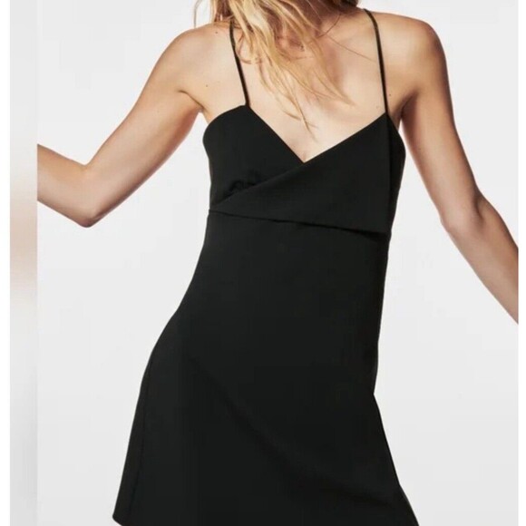 ZARA Crossover Surplice Neckline Strappy Mini Dress in Black Size L - Picture 4 of 10